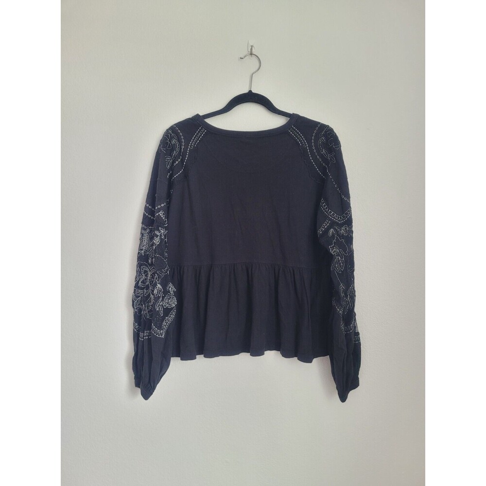 Free People Penny Peplum Embroidered Long Sleeve Top Size S Balloon Sleeve Boho - Picture 5 of 9